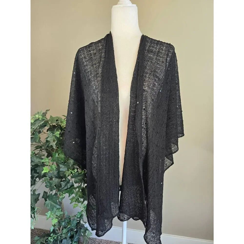 Shawl Black Lace with Sequin Accents - Picture 3 of 4